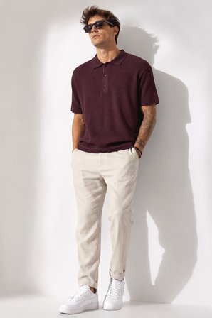Erkek Kısa Kollu Fitilli Yarım Düğme Kapama Polo Yaka T-Shirt 26001