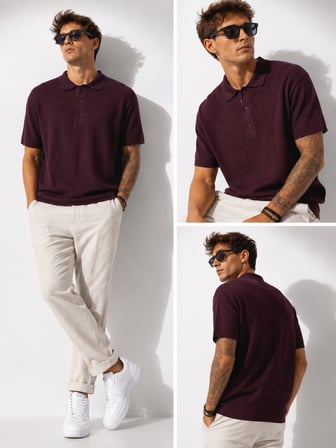 Erkek Kısa Kollu Fitilli Yarım Düğme Kapama Polo Yaka T-Shirt 26001