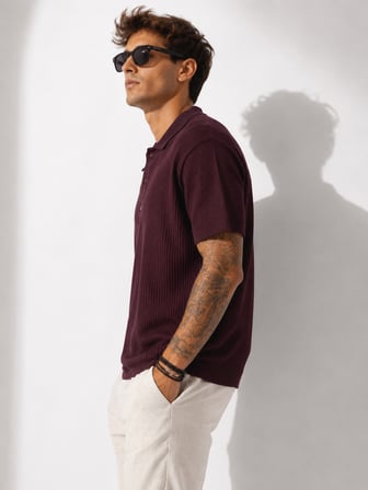 Erkek Kısa Kollu Fitilli Yarım Düğme Kapama Polo Yaka T-Shirt 26001