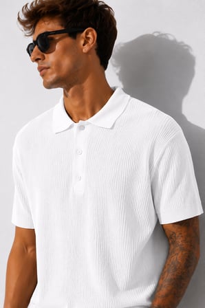 Erkek Kısa Kollu Fitilli Yarım Düğme Kapama Polo Yaka T-Shirt 26001