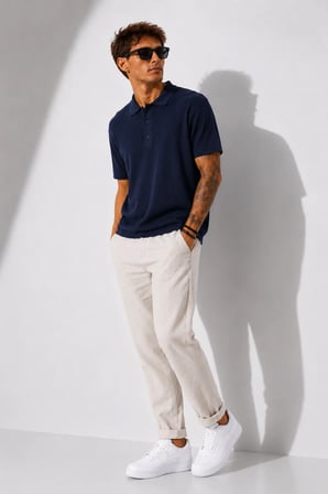 Erkek Kısa Kollu Fitilli Yarım Düğme Kapama Polo Yaka T-Shirt 26001