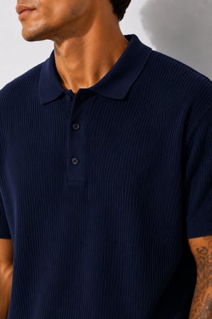 Erkek Kısa Kollu Fitilli Yarım Düğme Kapama Polo Yaka T-Shirt 26001