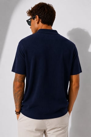 Erkek Kısa Kollu Fitilli Yarım Düğme Kapama Polo Yaka T-Shirt 26001