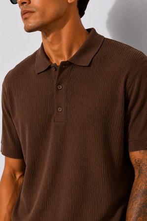 Erkek Kısa Kollu Fitilli Yarım Düğme Kapama Polo Yaka T-Shirt 26001