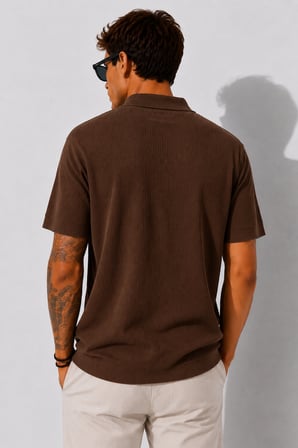 Erkek Kısa Kollu Fitilli Yarım Düğme Kapama Polo Yaka T-Shirt 26001