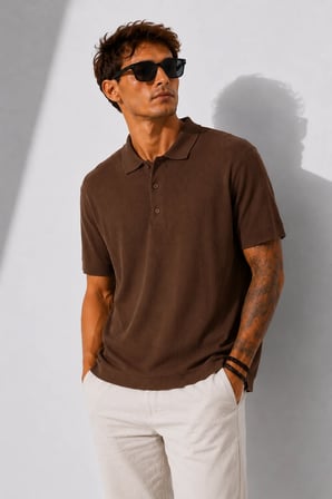 Erkek Kısa Kollu Fitilli Yarım Düğme Kapama Polo Yaka T-Shirt 26001
