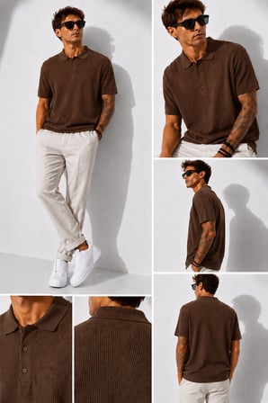 Erkek Kısa Kollu Fitilli Yarım Düğme Kapama Polo Yaka T-Shirt 26001