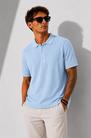 Erkek Kısa Kollu Fitilli Yarım Düğme Kapama Polo Yaka T-Shirt 26001