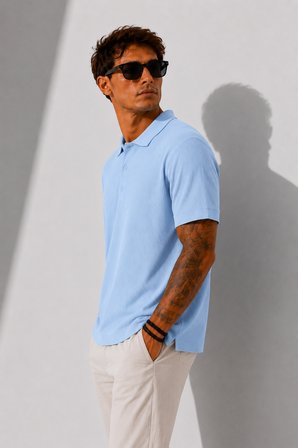 Erkek Kısa Kollu Fitilli Yarım Düğme Kapama Polo Yaka T-Shirt 26001