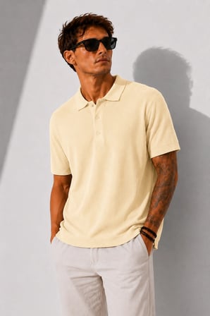 Erkek Kısa Kollu Fitilli Yarım Düğme Kapama Polo Yaka T-Shirt 26001