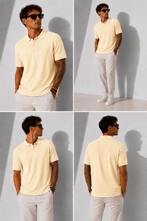 Erkek Kısa Kollu Fitilli Yarım Düğme Kapama Polo Yaka T-Shirt 26001
