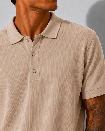 Erkek Kısa Kollu Fitilli Yarım Düğme Kapama Polo Yaka T-Shirt 26001