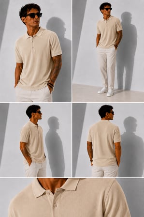 Erkek Kısa Kollu Fitilli Yarım Düğme Kapama Polo Yaka T-Shirt 26001