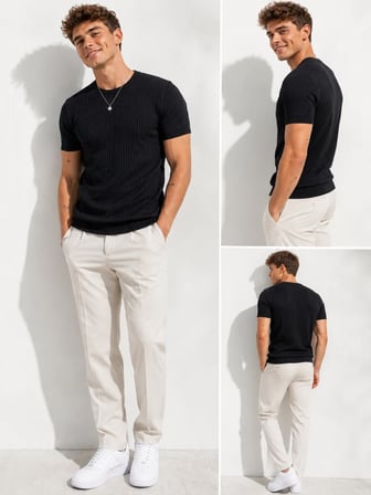 Erkek Kısa Kollu Bisiklet Yaka Esnek T-Shirt 26022