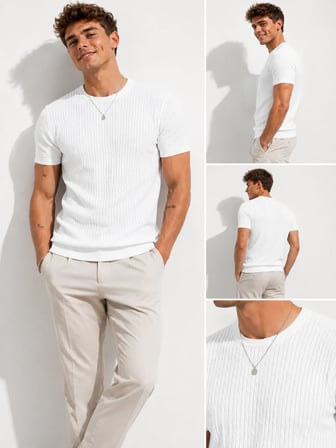 Erkek Kısa Kollu Bisiklet Yaka Esnek T-Shirt 26022