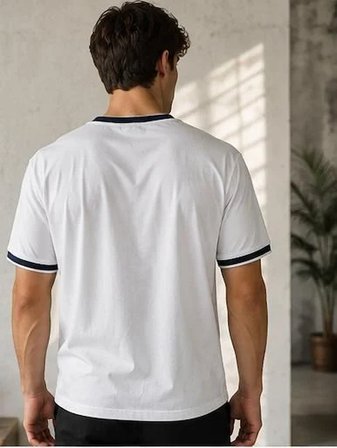 Erkek Kısa Kollu Bisiklet Yaka  Şerit Detaylı Düz Renk T-Shirt 4224