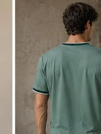 Erkek Kısa Kollu Bisiklet Yaka  Şerit Detaylı Düz Renk T-Shirt 4224
