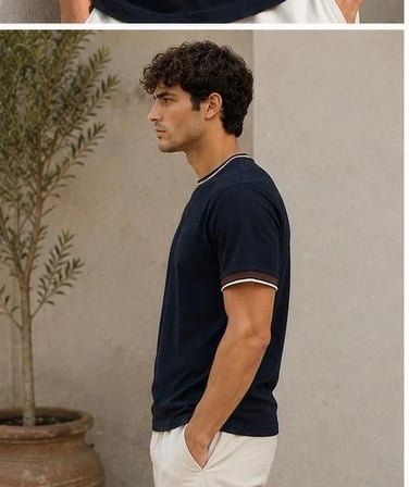 Erkek Kısa Kollu Bisiklet Yaka  Şerit Detaylı Düz Renk T-Shirt 4224