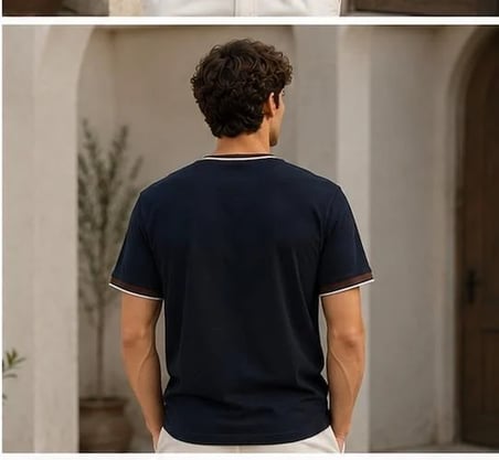 Erkek Kısa Kollu Bisiklet Yaka  Şerit Detaylı Düz Renk T-Shirt 4224