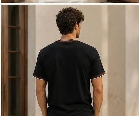 Erkek Kısa Kollu Bisiklet Yaka  Şerit Detaylı Düz Renk T-Shirt 4224