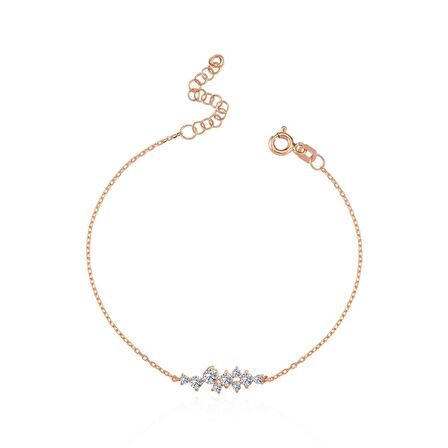 Pırlanta Montür Tasarım Işıltılı Salkım Rose Gümüş Bileklik