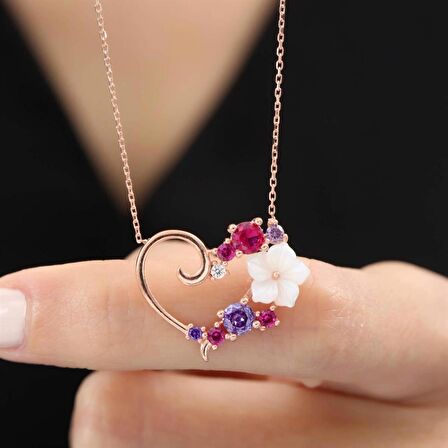 MANOLYA ÇİÇEĞİ ASİMETRİK KALP ROSE GÜMÜŞ KOLYE