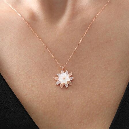 MANOLYA ÇİÇEĞİ GÜNEŞ YAPRAĞI GÜMÜŞ KOLYE