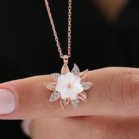 MANOLYA ÇİÇEĞİ GÜNEŞ YAPRAĞI GÜMÜŞ KOLYE