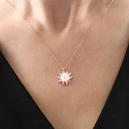 MANOLYA ÇİÇEĞİ GÜNEŞ YAPRAĞI GÜMÜŞ KOLYE