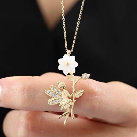 MANOLYA ÇİÇEĞİ GOLD PERİ GÜMÜŞ KOLYE