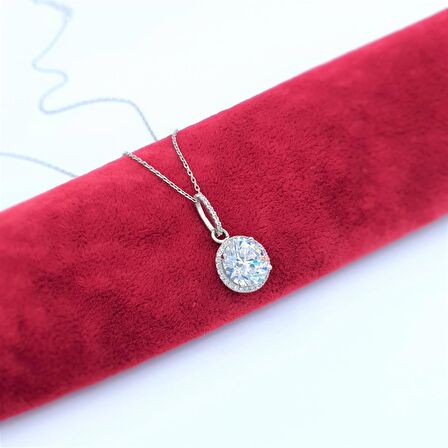 Swarovski Taş Pırlanta Montür Tasarım 3 Carat Oval Gümüş Kolye 