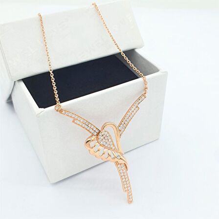 Pırlanta Montür Suyolu Kalp  Rose Gümüş Kolye