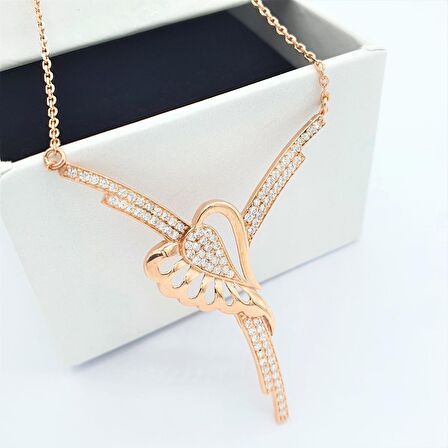 Pırlanta Montür Suyolu Kalp  Rose Gümüş Kolye