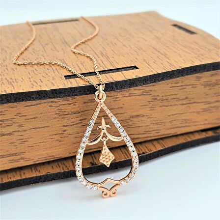 Pırlanta Montür Akan Damla Rose Gümüş Kolye