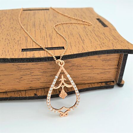 Pırlanta Montür Akan Damla Rose Gümüş Kolye