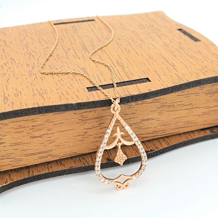 Pırlanta Montür Akan Damla Rose Gümüş Kolye