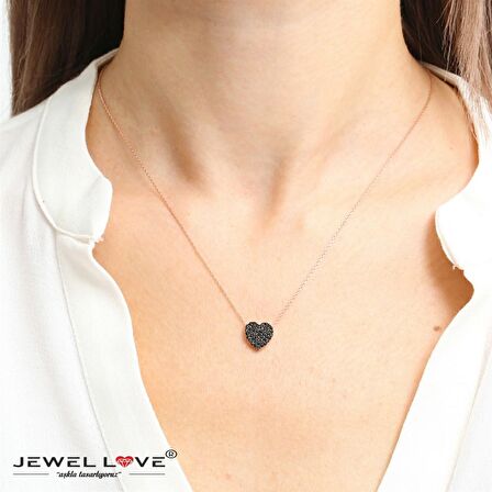 PIRLANTA MONTÜR TASARIM FULL ONİKS TAŞ ROSE GOLD KALP GÜMÜŞ KOLYE
