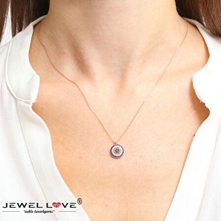 PIRLANTA MONTÜR TASARIM ROSE GOLD OVAL NAZAR GÜMÜŞ KOLYE