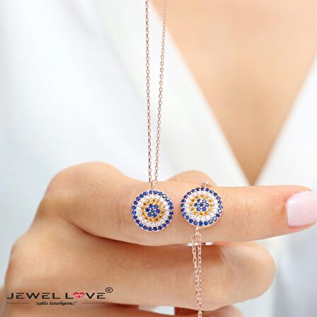 PIRLANTA MONTÜR TASARIM ROSE GOLD OVAL NAZAR GÜMÜŞ KOLYE