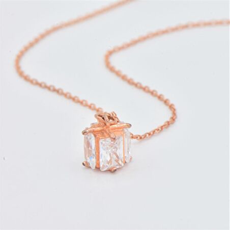Pırlanta Montür Tasarım Rose Gold Baget Kesim Silindir Gümüş Kolye 