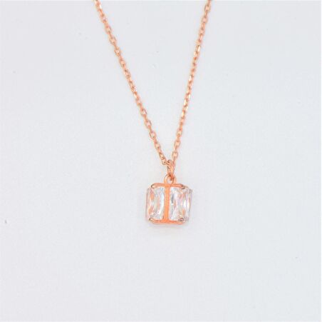 Pırlanta Montür Tasarım Rose Gold Baget Kesim Silindir Gümüş Kolye 