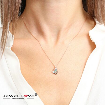 PIRLANTA MONTÜR TASARIM SÜZME TAŞ ROSE GOLD KELEBEK KOLYE