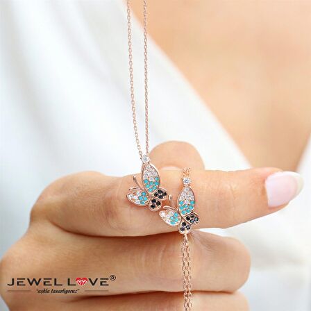 PIRLANTA MONTÜR TASARIM SÜZME TAŞ ROSE GOLD KELEBEK KOLYE