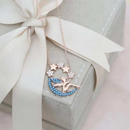 Pırlanta Montür Tasarım Rose Gold Yıldız Saçan Peri Gümüş Kolye 