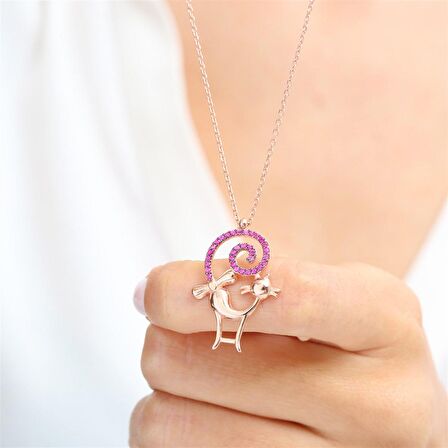 PIRLANTA MONTÜR TASARIM AMATİS TAŞ ROSE GOLD KEDİ GÜMÜŞ KOLYE