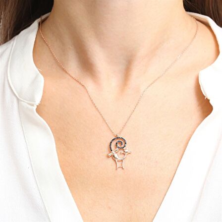 PIRLANTA MONTÜR TASARIM ONİKS TAŞ ROSE GOLD KEDİ GÜMÜŞ KOLYE