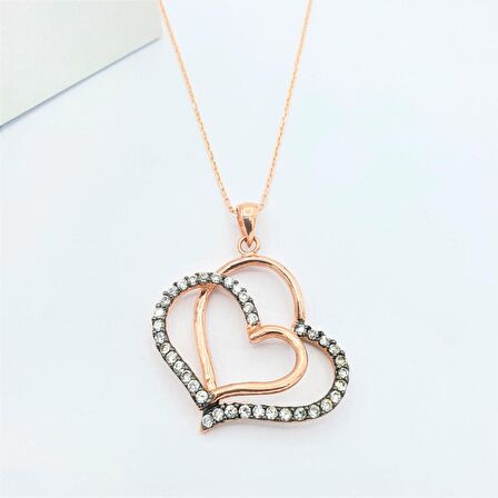Pırlanta Montür Tasarım Kalp Rose Gold Gümüş Kolye