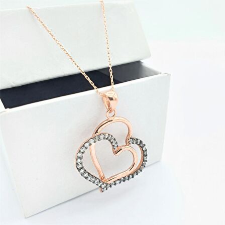 Pırlanta Montür Tasarım Kalp Rose Gold Gümüş Kolye