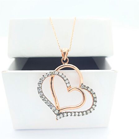 Pırlanta Montür Tasarım Kalp Rose Gold Gümüş Kolye