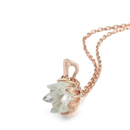 Trend Tasarım  Ekru Taşlı Lotus Çiçeği Gümüş Kolye